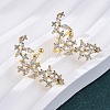 Flower Brass Micro Pave Clear Cubic Zirconia Cuff Earrings EJEW-K305-03G-3