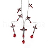 FireBrick Enamel Crucifix Cross with Plastic Teardrop Pendant Necklace & Dangle Earrings SJEW-G081-02AS-2