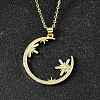 Brass Micro Pave Clear Cubic Zirconia Flower Moon Pendant Necklaces for Women NJEW-D311-02C-G-1