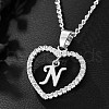 Brass Micro Pave Clear Cubic Zirconia Hollow Heart with Initial Pendant Necklaces WG4069A-19-1