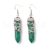 Synthetic Malachite Bullet with Flower Dangle Earrings EJEW-G300-02P-11-2