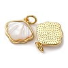 Brass Pave Natural White Shell Pendants KK-P308-05G-02-2