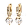 Brass with Cubic Zirconia Dangle Hoop Earrings EJEW-G362-06KCG-1