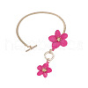 Alloy Enamel Flower Charm Brass Snake Chain Anklets for Women WG4EB39-01-2