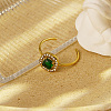 Stainless Steel Micro Pave Cubic Zirconia Adjustable Open Cuff Rings for Women UZ5362-4-1