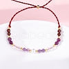 Faceted Round Natural Amethyst & Quartz Crystal Braided Bead Bracelets BJEW-F493-09G-05-4