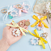 5Pcs Plastic Pearl & Polyester Bowknot Keychain KEYC-PH01537-3