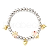 Brass Enamel Round Beads Charm Bracelets for Women BJEW-D317-11E-PG-4