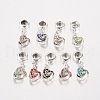 Heart Antique Silver Plated Alloy Rhinestone European Dangle Charms Large Hole Pendants MPDL-K014-M-1