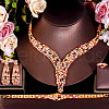 Teardrop Brass Micro Pave Colorful Cubic Zirconia Chain Necklaces & Stud Earrings & Ring & Bracelets Sets FS-WG33E8F-01-3