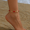 Simple Fashion Rondelle Glass & Iron Paperclip Chain Anklets for Women UC1823-1-1