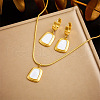 Trapezoid Stainless Steel with Natural Shell Pendant Necklaces & Hoop Earrings Sets WG9CFB5-02-1