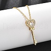 Brass Pave Cubic Zirconia Heart Key Pendant Necklaces for Women NJEW-R027-03G-01-2