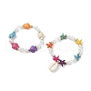 2Pcs 2 Style Starfish & Tortoise Synthetic Turquoise(Dyed) & Glass Pearl Beaded Stretch Bracelets Set BJEW-JB08994-4