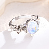Oval & Flower Zinc Alloy with Natural Moonstone Finger Rings for Women FS-WG00FFC-02-4