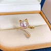 Mother's Day Jewellery Cat Shape Natural Freshwater Pearl & Crystal Rhinestone Cuff Rings for Women FS-WGC5CB5-01-4