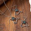 Cattle Head Alloy & Synthetic Turquoise Pendant Necklaces & Dangle Earrings Sets FS-WG21DDF-01-2