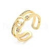 Letter Brass Micro Pave Clear Cubic Zirconia Open Cuff Rings RJEW-G309-30G-1