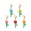 Mother's Day Carnation Glass Seed Beads & Acrylic Dendant ecorations HJEW-MZ00228-2