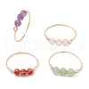 Copper Wire Wrapped Round Natural Amethyst & Rose Quartz & Green Aventurine & Carnelian Bead Rings for Women RJEW-JR00852-02-2