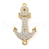 Rack Plating Brass Micro Pave Clear Cubic Zirconia Anchor Connector Charms KK-A234-052G-1