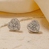 Elegant Heart Brass Clear Cubic Zirconia Stud Earrings QP4520-1-1