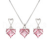 Heart Alloy Glass Pendant Necklace & Stud Dangle Earring FS-WG91246-06-1