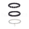 3Pcs 3 Style Style Natural Lava Rock & Golden Sheen Obsidian & Synthetic Hematite Stretch Bracelets Set BJEW-JB08735-1