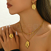 Leaf Stainless Steel Hoop Earrings & Pendant Necklaces & Chain Necklaces & Rings Set for Women JF0575-4