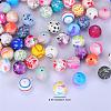 Printed Round with Puzzle Pattern Silicone Focal Beads SI-JX0056A-191-2