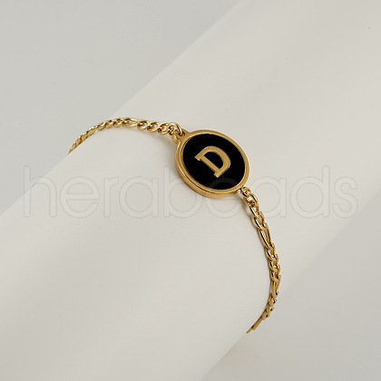 Flat Round with Letter Pattern 304 Stainless Steel Link Bracelets FS-WG4692B-02-1