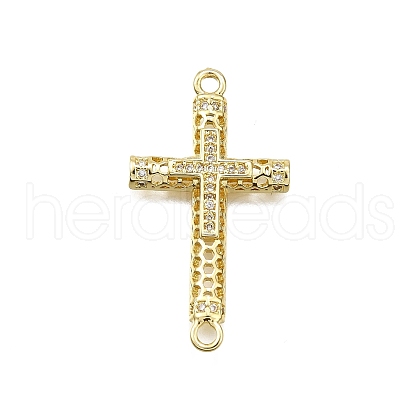 Brass Micro Pave Clear Cubic Zirconia Religion Cross Connector Charms KK-Z100-22G-05-1