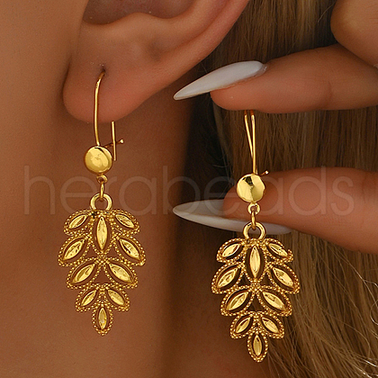 Stainless Steel Alloy Hollow Leaf Hoop Earrings IR7721-1