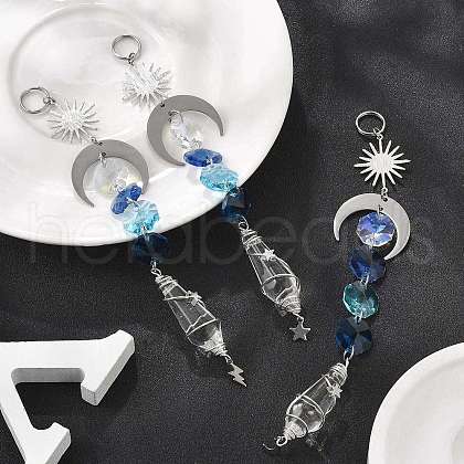 Wire Wrapped Bullet Glas Pendant Decoration HJEW-JM03122-02-1
