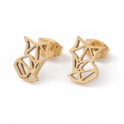 304 Stainless Steel Origami Fox Stud Earrings for Women EJEW-F286-03C-G-1