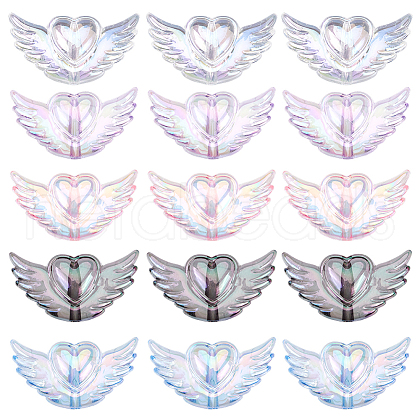 SOFPLATE 40pcs 5 Colors Transparent Acrylic Heart Wing Beads AJEW-SP0001-10-1