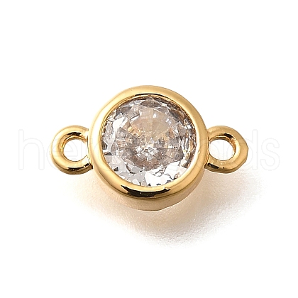 Brass Clear Cubic Zirconia Connector Charms KK-K294-14G-1