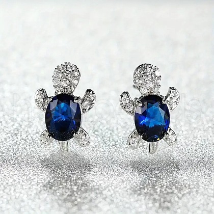 Tortoise Zinc Alloy Cubic Zirconia Stud Earrings WG8EE25-03-1