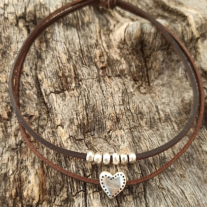 Bohemian Style Heart Alloy Pendant Imitation Leather Cord Double Layer Necklaces FS-WG24C6C-01-1