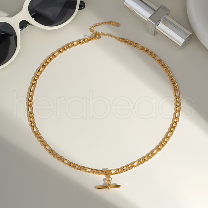 Hip-hop Stainless Steel T Bar Pendant Figaro Chain Necklaces for Women OE1872-1-1