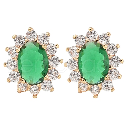 Rack Plating Brass Clear Cubic Zirconia & Glass Stud Earrings EJEW-M090-11G-01-1