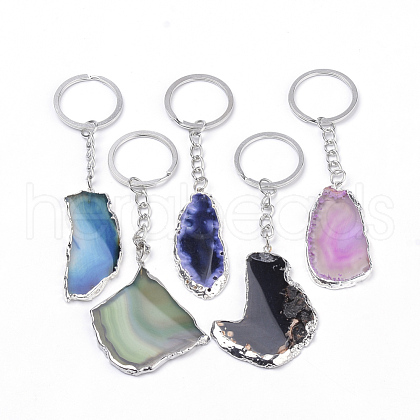 Platinum Plated Natural Agate Keychain KEYC-S252-07-1