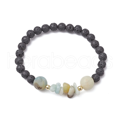 Natural Flower Amazonite with Natural Lava Rock Beaded Stretch Bracelets for Women BJEW-JB11130-02-1