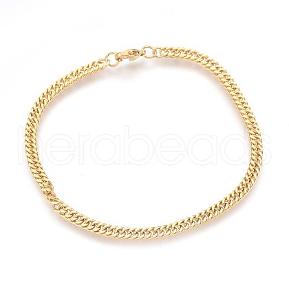 Ion Plating(IP) 304 Stainless Steel Curb Chain Bracelets BJEW-P235-12G-1