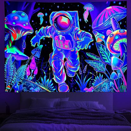 UV Reactive Blacklight Trippy Polyester Astronaut Pattern Wall Hanging Tapestry LUMI-PW0006-41-1