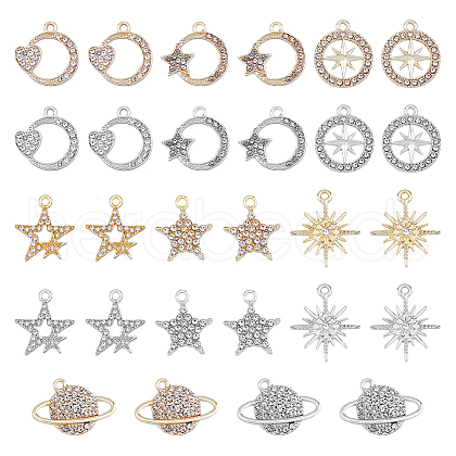 SUPERFINDINGS 28Pcs 14 Style Alloy Rhinestone Pendants ALRI-FH0001-19-1