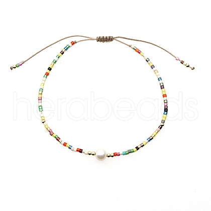 Glass Imitation Pearl & Seed Braided Bead Bracelets WO2637-10-1
