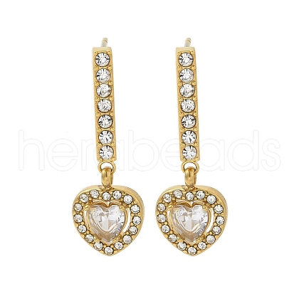 Ion Plating(IP) Stainless Steel Inlay Rhinestone & Clear Cubic Zirconia Stud Earrings for Women EJEW-M024-08B-G-1