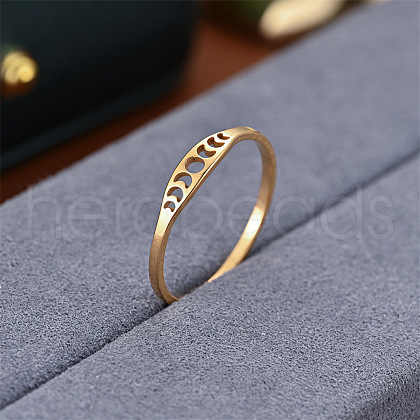 Hollow Moon Phase 304 Stainless Steel Finger Rings FS-WG454BE-07-1
