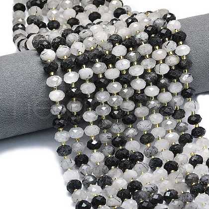 Natural Black Tourmalinated Quartz Beads Strands G-P573-A62-01-1